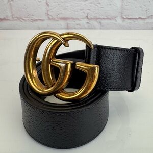 Gucci Brown Double Gg Marmont Leather Belt Gold Buckle 406831 90/36